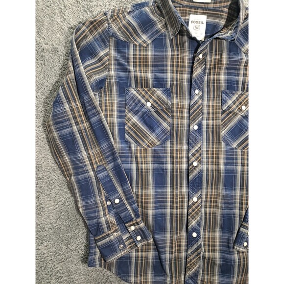 Fossil Dress Shirt Mens Sz Medium Button Up Down Long Sleeve Casual Button Snaps - Picture 2 of 7